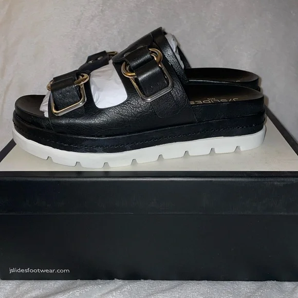 NWT J/SLIDES BAHA Black Leather Sandal - Picture 13 of 16